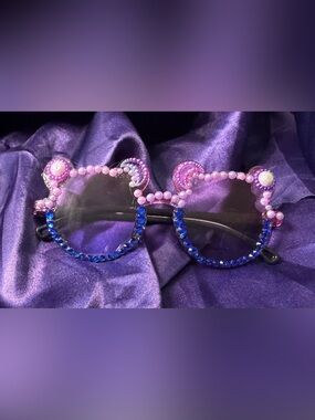 Hand-Embellished Rhinestone teddy bear  Sunglasses in Pink and Royal Blue